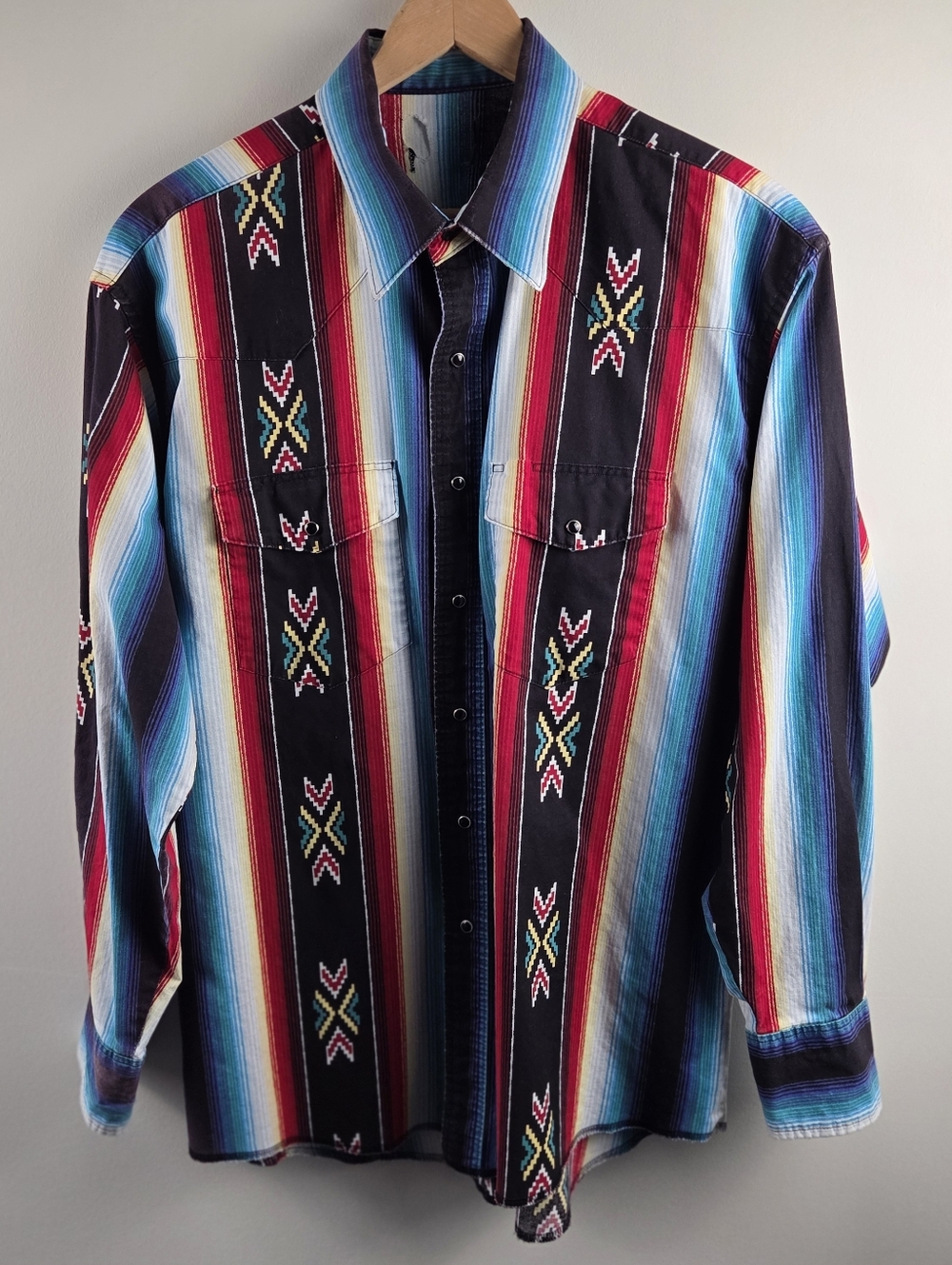Vtg Wrangler Brushpopper Western Shirt Mens XL Multicolor Long Sleeve Button Up